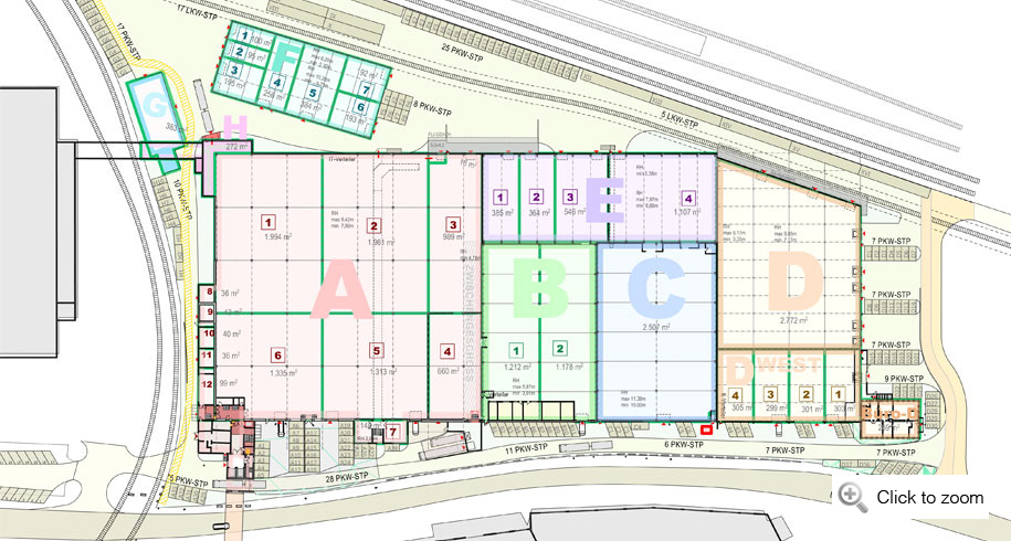 Lageplan zum Raumangebot der Gewerbeimmobilien von „WERKHALLE(I)N“ in Hallein, Salzburg.