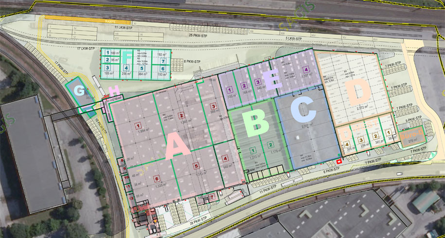 Lageplan mit SAGIS-Hintergrund der Gewerbeimmobilien von „WERKHALLE(I)N“ in Hallein, Salzburg.
